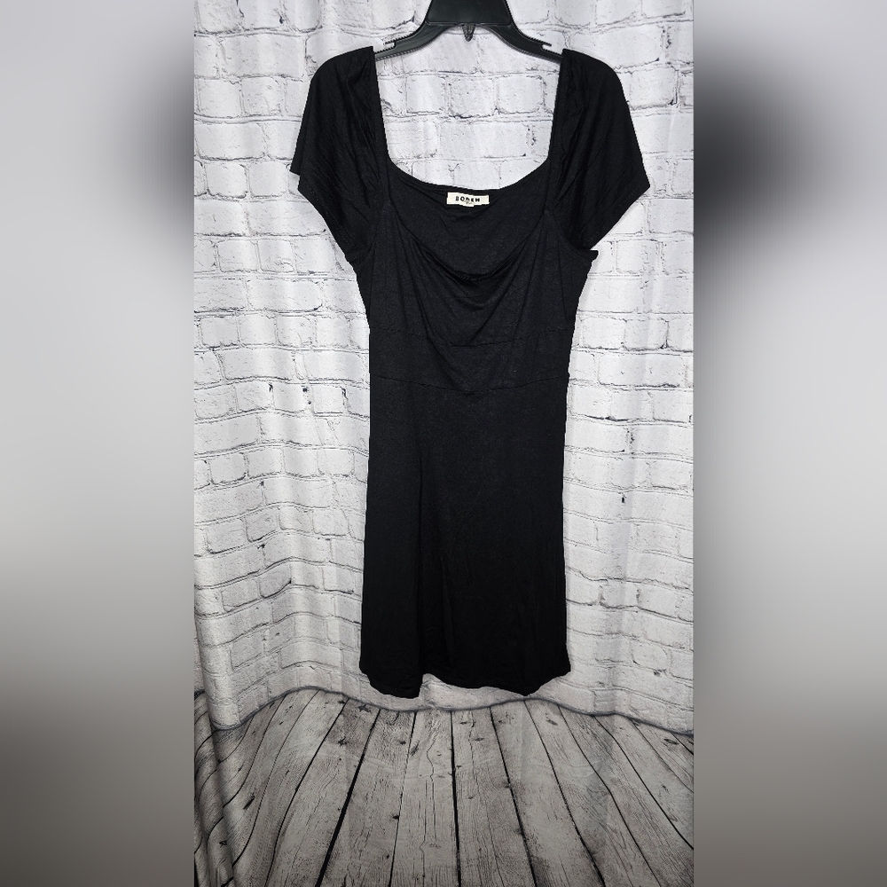 Boden Black Jersey Mini Dress Square Neck Short Sleeve Size 10R